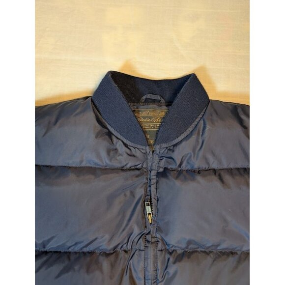 Eddie Bauer VTG Men's medium navy blue down puffer vest zip closure, distressed - Picture 6 of 8